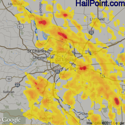 Hail Map for St. Louis, MO Region on June 28, 2018