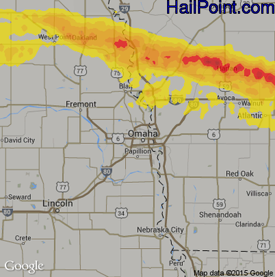 Hail Map for Omaha, NE Region on June 28, 2018