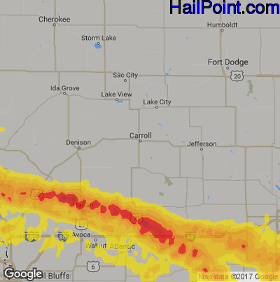 Hail Map for Carroll, IA Region on June 28, 2018
