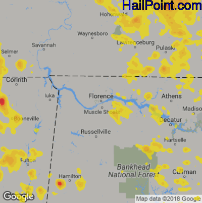 Hail Map for Florence, AL Region on June 28, 2018