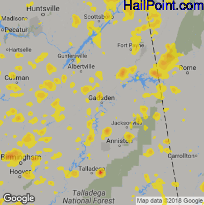 Hail Map for Gadsen, AL Region on June 28, 2018
