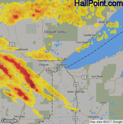 Hail Map for Duluth, MN Region on June 28, 2018