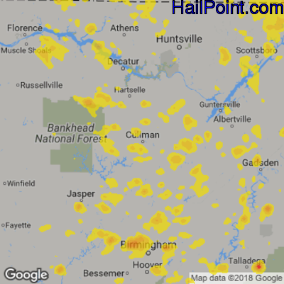 Hail Map for Cullman, AL Region on June 28, 2018 