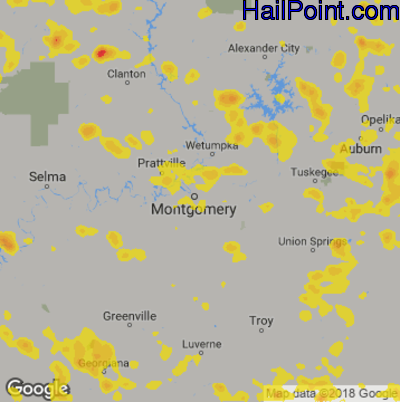 Hail Map for Montgomery, AL Region on June 28, 2018 