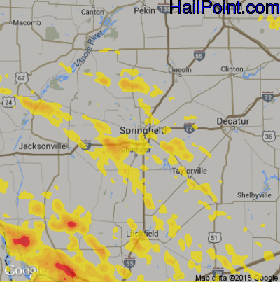 Hail Map for Springfield, IL Region on June 28, 2018