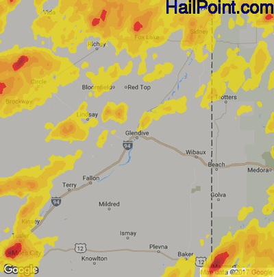Hail Map for Glendive, MT Region on June 28, 2018