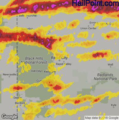 Hail Map for Rapid City, SD Region on June 29, 2018 