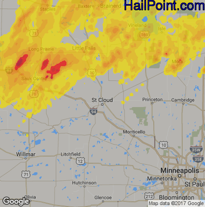 Hail Map for St Cloud, MN Region on June 30, 2018