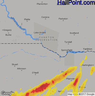 Hail Map for Grand Island, NE Region on June 30, 2018