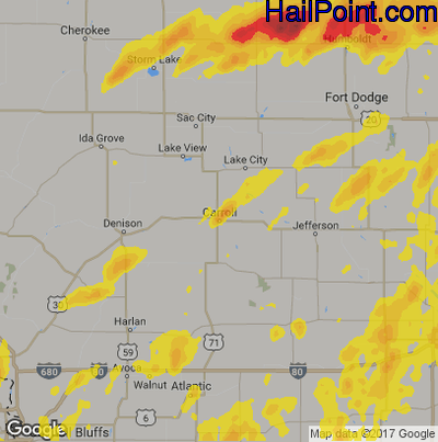 Hail Map for Carroll, IA Region on June 30, 2018