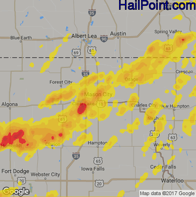 Hail Map for Mason City, IA Region on June 30, 2018