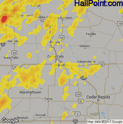 Hail Map for Waterloo, IA Region on June 30, 2018
