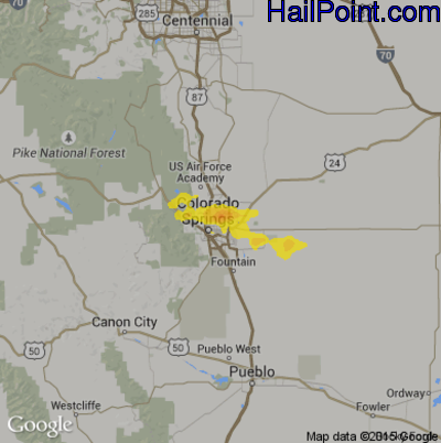 Hail Map for Colorado Springs, CO Region on June 30, 2018