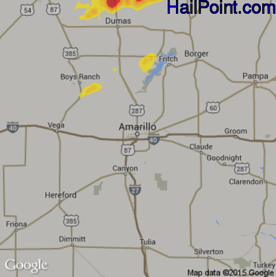 Hail Map for Amarillo, TX Region on July 1, 2018