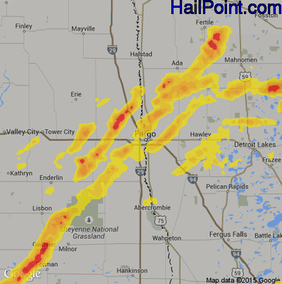 Hail Map for Fargo, ND Region on July 2, 2018
