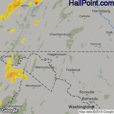 Hail Map for Hagerstown, MD Region on July 2, 2018