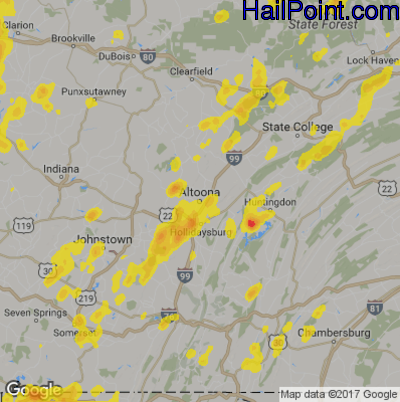 Hail Map for Altoona, PA Region on July 2, 2018