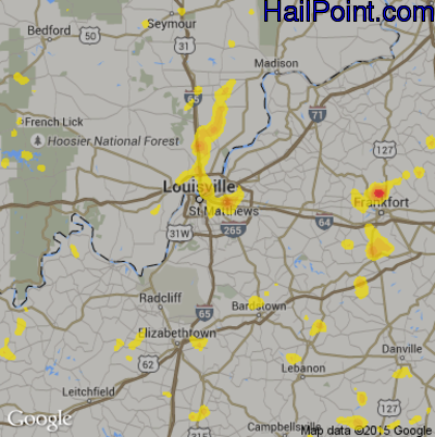 Hail Map for Louisville, KY Region on July 2, 2018