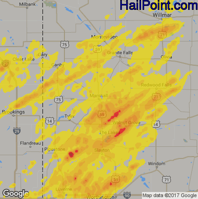 Hail Map for Marshall, MN Region on July 3, 2018