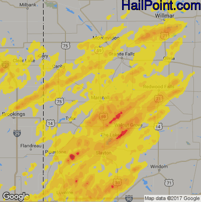 Hail Map for Marshall, SD Region on July 3, 2018
