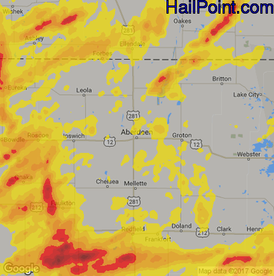 Hail Map for Aberdeen, SD Region on July 3, 2018