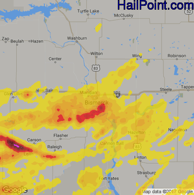 Hail Map for Bismark, ND Region on July 3, 2018
