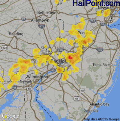 Hail Map for Philadelphia, PA Region on July 3, 2018