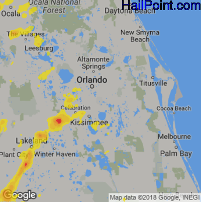 Hail Map for Orlando, FL Region on July 3, 2018