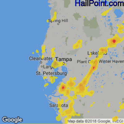 Hail Map for Tampa, FL Region on July 3, 2018