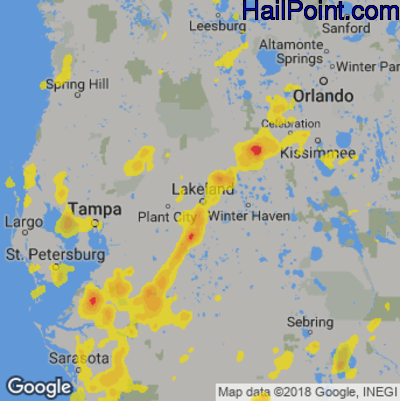 Hail Map for Lakeland, FL Region on July 3, 2018
