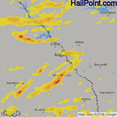 Hail Map for Augusta, GA Region on July 3, 2018 