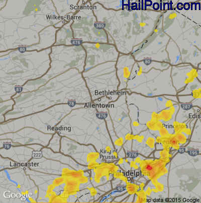 Hail Map for Allentown, PA Region on July 3, 2018