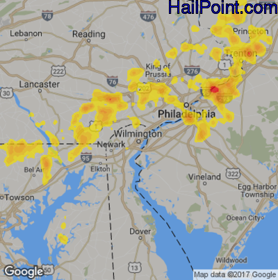 Hail Map for Wilmington, DE Region on July 3, 2018