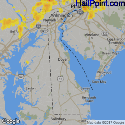 Hail Map for Dover, DE Region on July 3, 2018