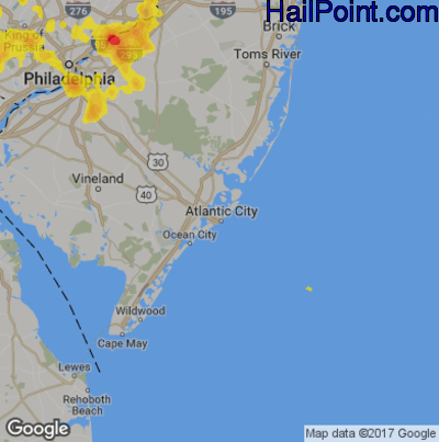 Hail Map for Atlantic City, NJ Region on July 3, 2018