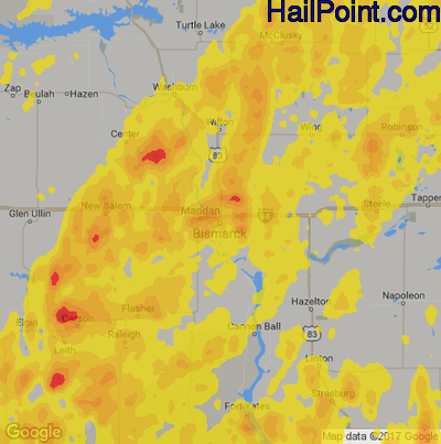 Hail Map for Bismark, ND Region on July 4, 2018