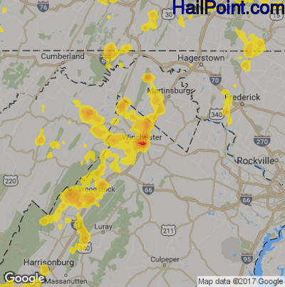 Hail Map for Winchester, VA Region on July 4, 2018 