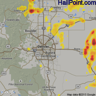 Hail Map for Denver, CO Region on July 4, 2018