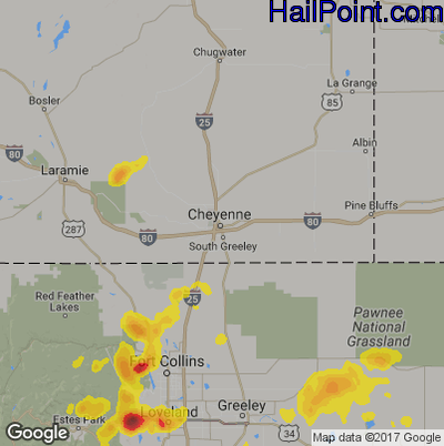 Hail Map for Cheyenne, WY Region on July 4, 2018