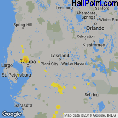 Hail Map for Lakeland, FL Region on July 5, 2018 