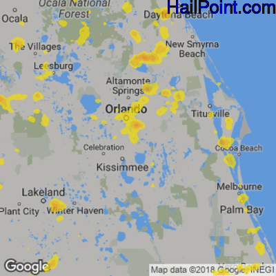 Hail Map for Orlando, FL Region on July 6, 2018