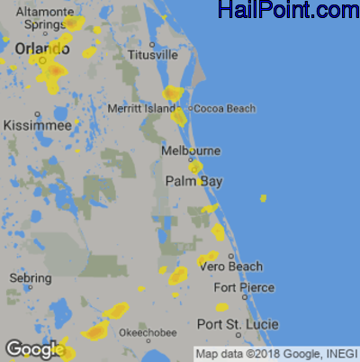 Hail Map for Palm Bay, FL Region on July 6, 2018