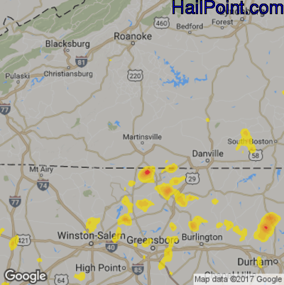 Hail Map for Martinsville, VA Region on July 6, 2018