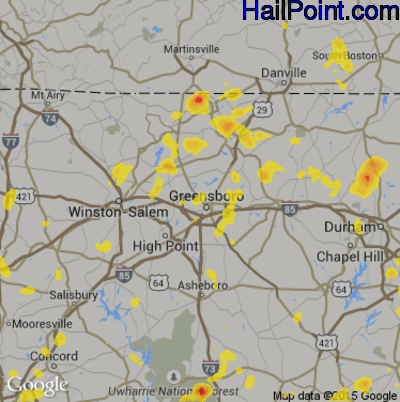Hail Map for Greensboro, NC Region on July 6, 2018