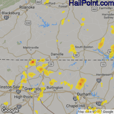 Hail Map for Danville, VA Region on July 6, 2018