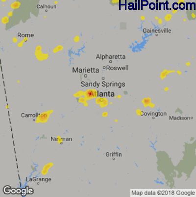 Hail Map for Atlanta, GA Region on July 6, 2018