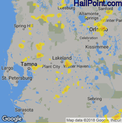 Hail Map for Lakeland, FL Region on July 6, 2018
