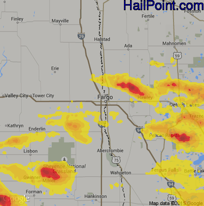 Hail Map for Fargo, ND Region on July 8, 2018