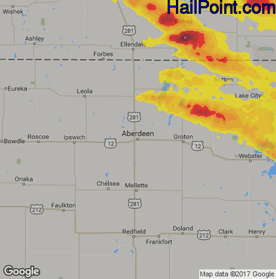 Hail Map for Aberdeen, SD Region on July 8, 2018 