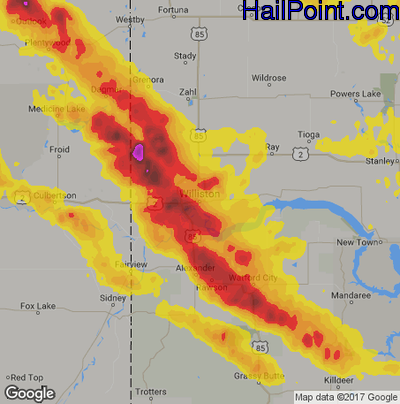 Hail Map for Williston, ND Region on July 10, 2018
